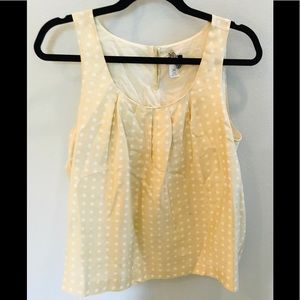 J Crew 100% silk top in yellow & white polka dot